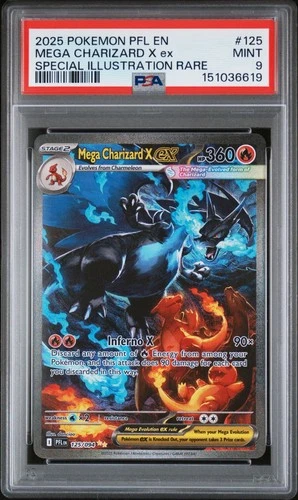 2025 POKEMON PFL SPECIAL ILLUSTRATION RARE #125 MEGA CHARIZARD X EX PSA 9