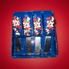 Vtg Beall’s 4th Of July Spreaders! Stainless/Resin! New Old Stock! Set Of 4!