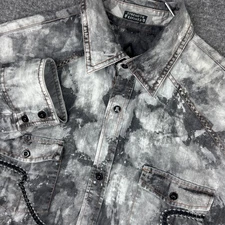 Roar Shirt Mens XL Gray Acid Wash Dye Embroidered Biker Grunge Y2K Cross Goth