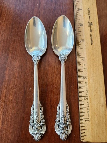 WALLACE STERLING SILVER Teaspoon GRANDE Grand BAROQUE Set Of 2 Teaspoons