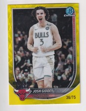 2025-26 Bowman Chrome YELLOW WAVE REFRACTOR #BCV-72 JOSH GIDDEY 36/75 Bulls