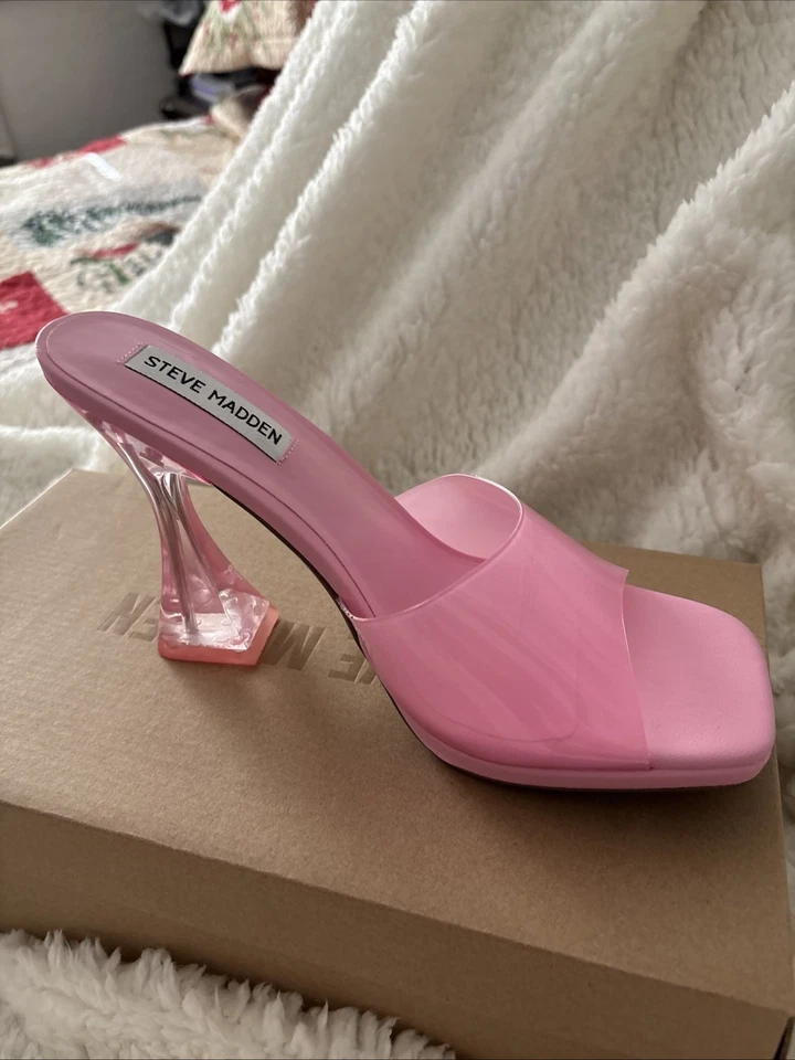 Absolutamente Hermoso Steve Madden Transparente Rosa Caliente Slip-ons con Tacón de Aguja Foto 2 de 4
