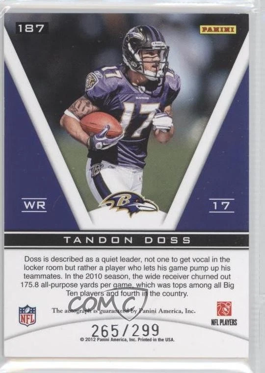 2011 Totally Certified Freshman Phenoms Blue /299 Tandon Doss Rookie Auto RC - Image 2 of 2