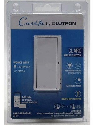   Lutron CLARO Smart Switch for Caseta, Lighting 5A/ Fan 3A (DVRF-5NS-WH-R)  