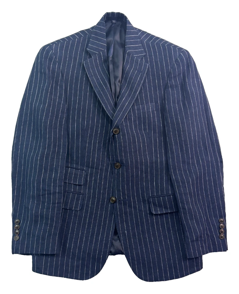 Jos A Bank 38R 1905 Navy Blue Stripe 100% Linen Blazer Jacket Sport Suit Coat - Image 3 of 4