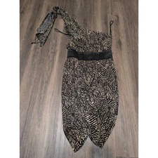 MM Couture One Shoulder Dress Womens XS Black Tan Party Cocktail
