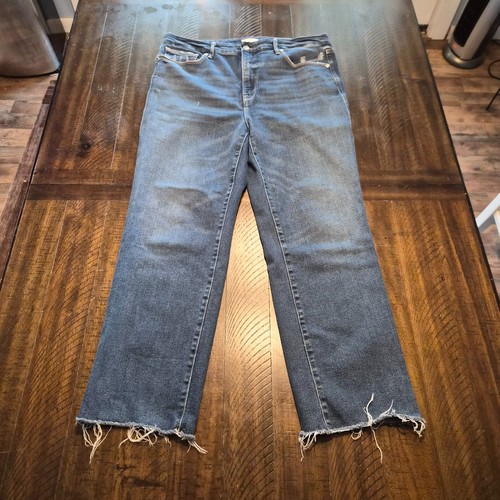Good American Jeans Womens Size 15 Blue Good Curve Straight Leg Raw Hem G576