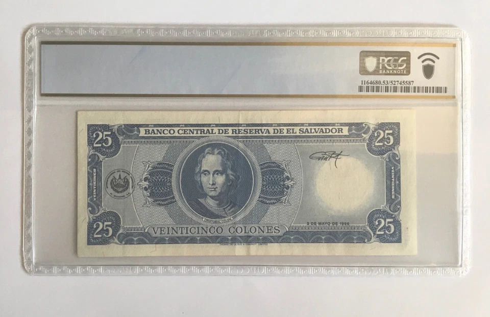 1996 25 Colones EL SALVADOR  UNC. PCGS PPQ 53 - Image 2 of 2