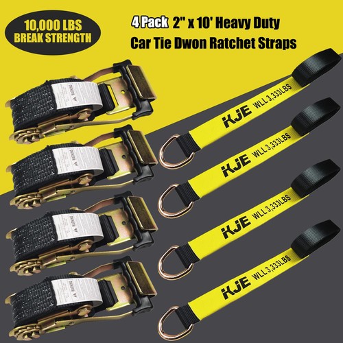 4 Pack Car Tie Down Straps For Trailers 2" X 96" - 9900LBS Break