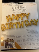 Happy Birthday Foil Balloon, Air-Filled Decoration, Gold (No Helium Required)