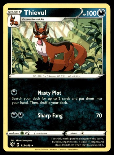 Thievul 113/189 Rare Darkness Ablaze Pokemon Near Mint