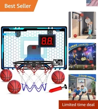 Portable Mini Basketball Hoop for Kids - Over-the-Door Setup with LED Scoreboard