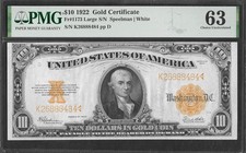 US 1922 $10 Gold Certificate FR 1173 PMG 63
