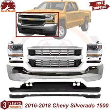 Front Bumper Chrome & Grille Assembly Kit For 2016-2018 Chevy Silverado 1500