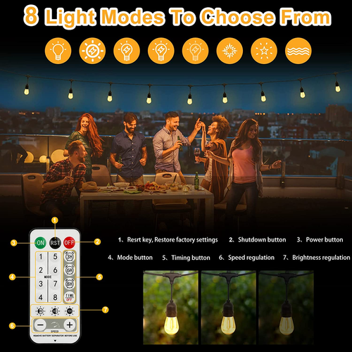 Solar String Lights Outdoor 33FT, CTDZLED 15+1 S14 Edison Bulbs Waterproof an... - Picture 6 of 7