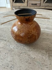 Hand Carved Calabash Gourd Vessel Artist Signed and Numbered
