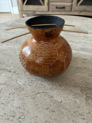 Hand Carved Calabash Gourd Vessel Artist Signed and Numbered