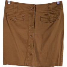 Jones New York Khaki Work Skirt Front Pockets Stretch Button Front Size 10