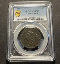 1819 Coronet Head Large Cent, Newcomb 4 — PCGS VF30 Rare Variety 🔥 Low Pop