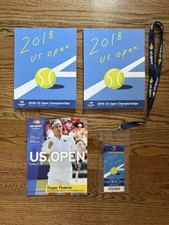 (2) BRAND NEW 2018 US OPEN TENNIS PROGRAMS WITH DAILY AND TICKET STUB NECKLACE