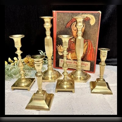 Mixed Lot 6 English Brass Candlesticks Rostand Solid Brass Taper Holders