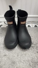 Hunter Girls Black Ankle Rain Boots Pull-On Round Toe Logo US 4 UK 3 EU 36