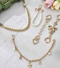 5 Piece Purse Strap Chain Extenders Set, Gold Pearls And Bows