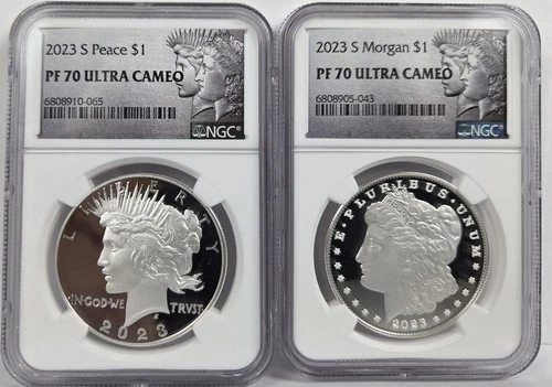 2023 S Morgan-Peace Dollar two coin Set PF 70 Ultra Cameo NGC