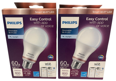 LOT OF 2-Philips LED Light Bulb 60W Dimmable White Smart WiFi Wiz Connected