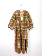 Toast Strata Dress Size 18 Olive Tangerine Check Tunic Midi Blouson Sleeves