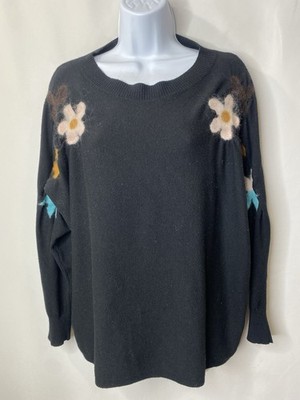 Aaeda Womens Sweater Felted Wool Flowers Size XL Soft Warm Detailed Whimsical