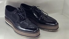 PRADA PLATFORM FULL BROGUE DRESS SHOES BLACK LEATHER 