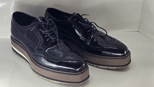 PRADA PLATFORM FULL BROGUE DRESS SHOES BLACK LEATHER