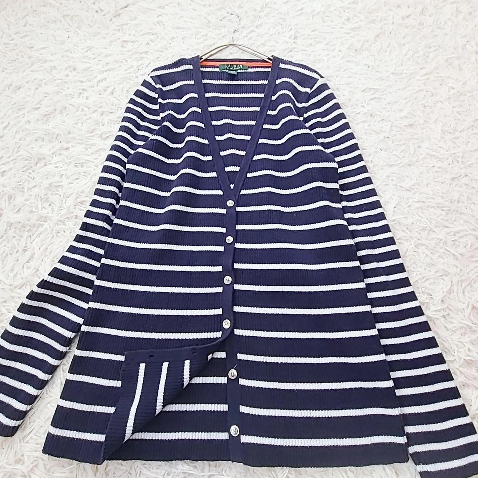 Cárdigan Lauren Ralph Azul Marino Borde Botón Grabado Usado Japón Foto 2 de 4