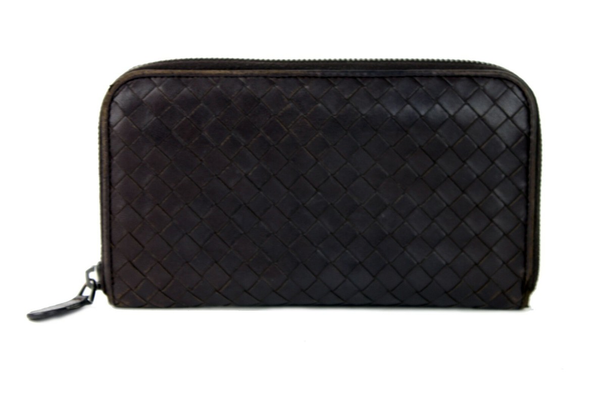 Bottega Veneta Intrecciato Zip Around Long Wallet Purse w/Coin