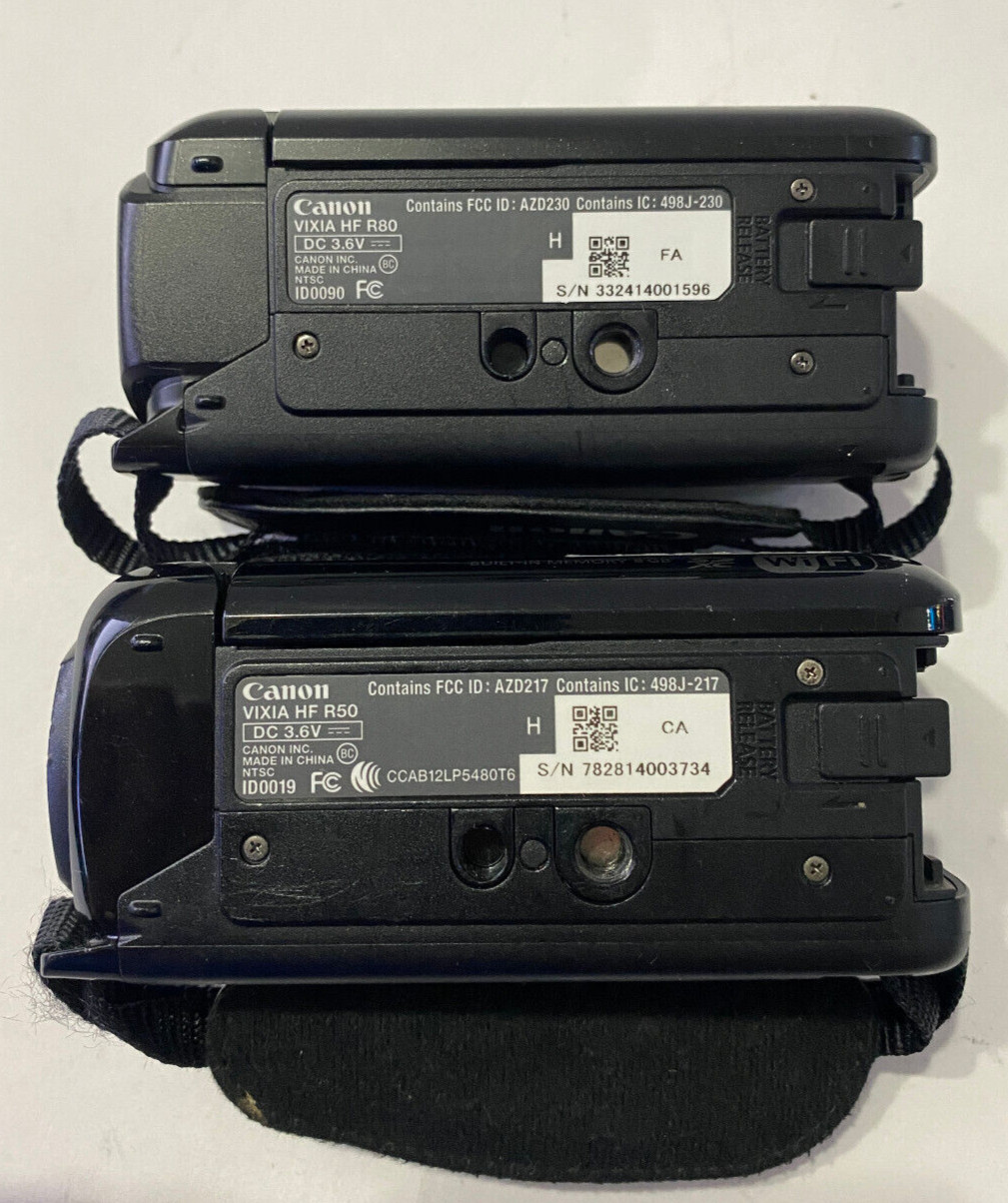 LOT OF 2 - Canon Vixia HF R80 & Vixia HF R50 Camcorders (FOR PARTS OR REPAIR)