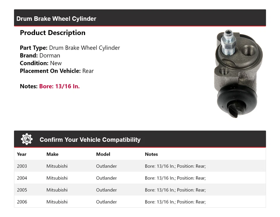 For 2003-2006 Mitsubishi Outlander Dorman Drum Brake Wheel Cylinder Rear 2004 - Image 2 of 4