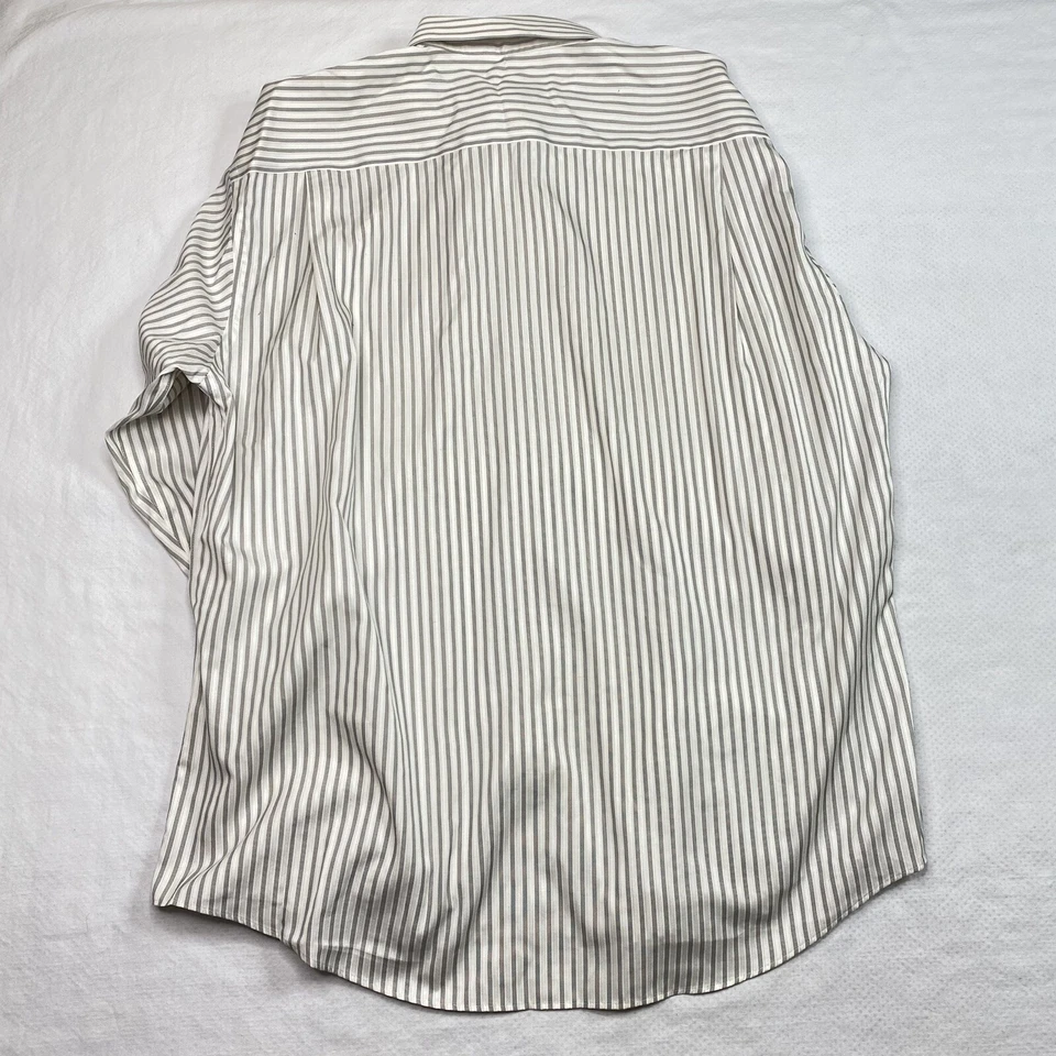 Pronto Uomo Mens Dress Shirt sz 17.5 White Gray Striped French Cuff Point Collar - Image 2 of 4