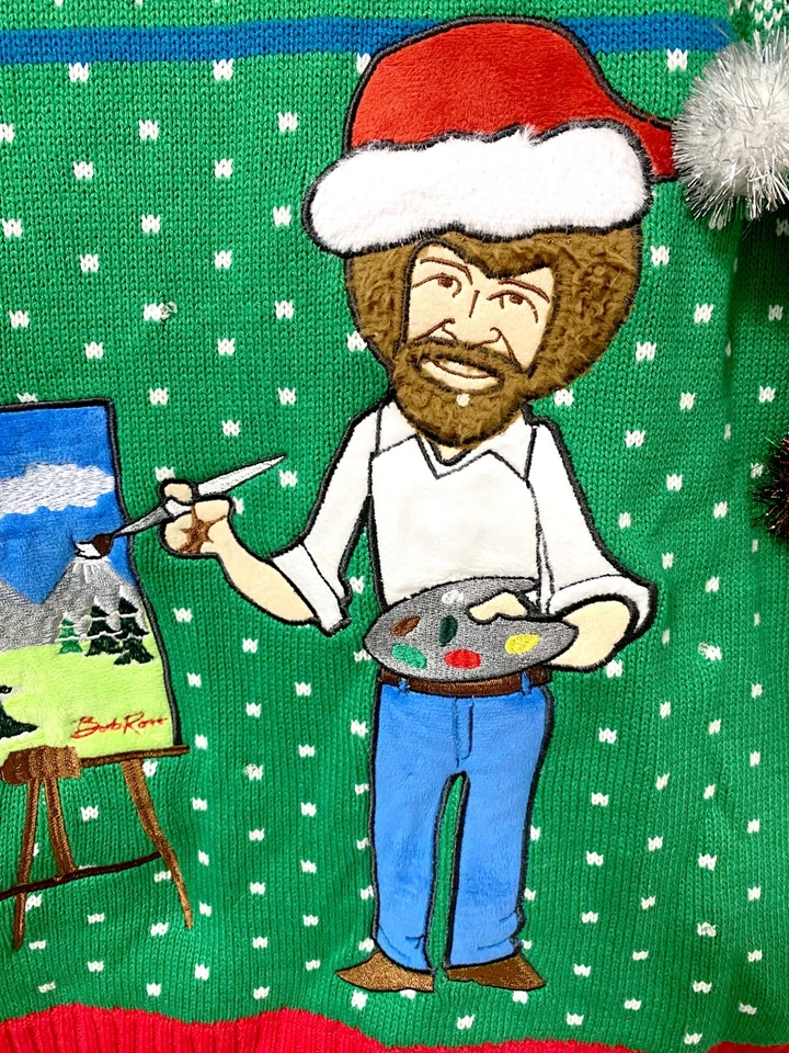SUÉTER VERDE BOB ROSS ESTE ES MI PEQUEÑO FELIZ NAVIDAD Iluminado Feo Talla M Foto 3 de 4