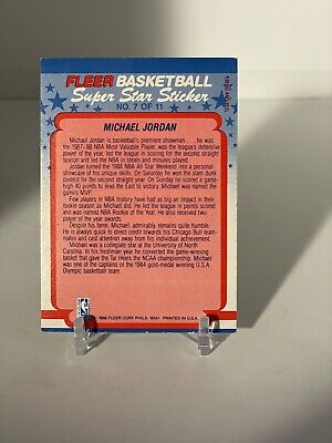 Michael Jordan Fleer Basketball Super Star Sticker Card 7 of Michael Jordan Fleer Basketball Super Star Sticker Card 7 of