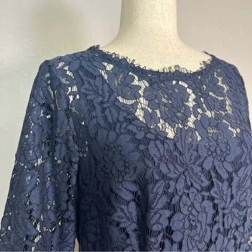 Vestido vaina para mujer TALBOTS talla 8 azul marino crepé y encaje manga 3/4 cóctel - Imagen 4 de 12