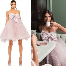 Mac Duggal NEW Rose Pink Satin Bow Front Tulle Baby Doll Mini Dress -  Size 2