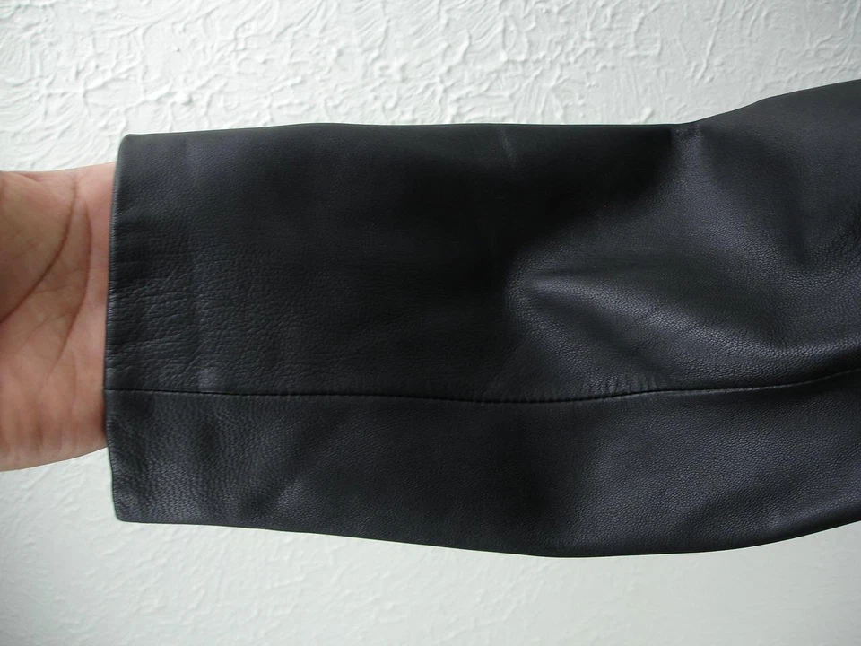 Mujer L Valerie Stevens Negro Suave Cuero Chaqueta Abrigo Vestido Vuelo Bombardero Cremallera Foto 4 de 4