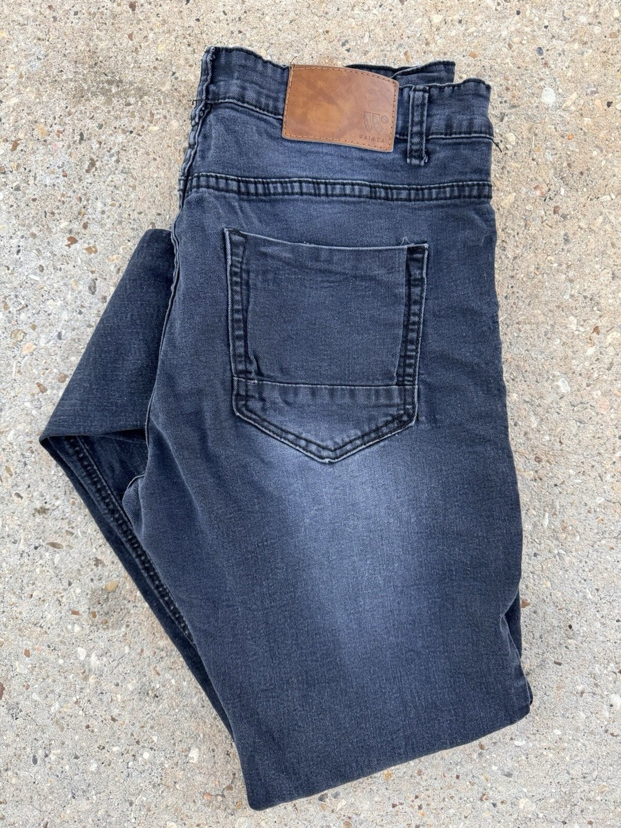 Waimea Skinny Fit Distressed Black Jeans Stretchy Men's 34 x 32