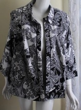 Cj Banks 2x Lux Rich Gorgeous Black White Cotton Poplin Paisley Jacket
