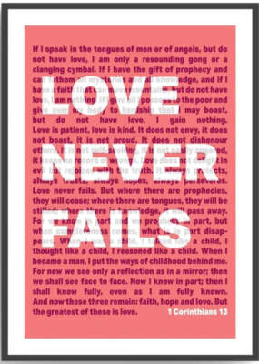 Love Never Fails - 1. Korinther 13 - A4 Druck - Koralle