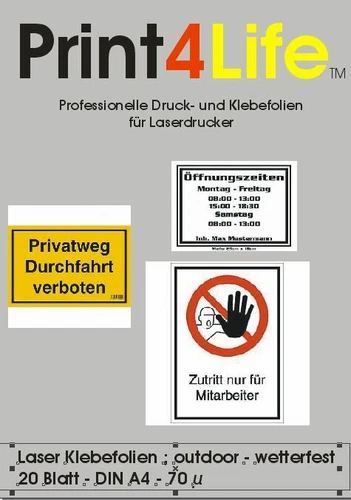 20 Blatt Klebefolie A4 transparent klar – wetterfest für Laserdrucker & Kopierer
