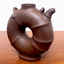 Chinese Yixing Zisha Clay Bamboo Round Pattern Teapot Excellent Hand Signed