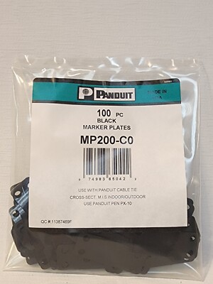 100 pack Panduit MP200-C0 Harness Identification Marker Plate, 2.0''x0.75'' Black