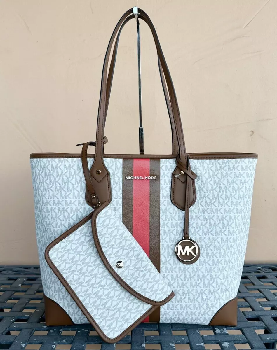 Michael Kors, Bags, New Michael Kors Eva Large Signature Logo Stripe Tote  Bag